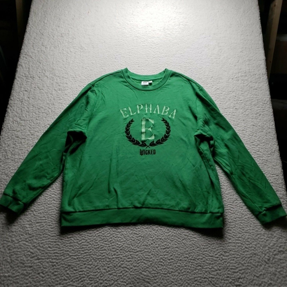 Wicked Elphaba Sweatshirt Mens 2XL Green Fleece Graphic Pullover Crewneck Logo